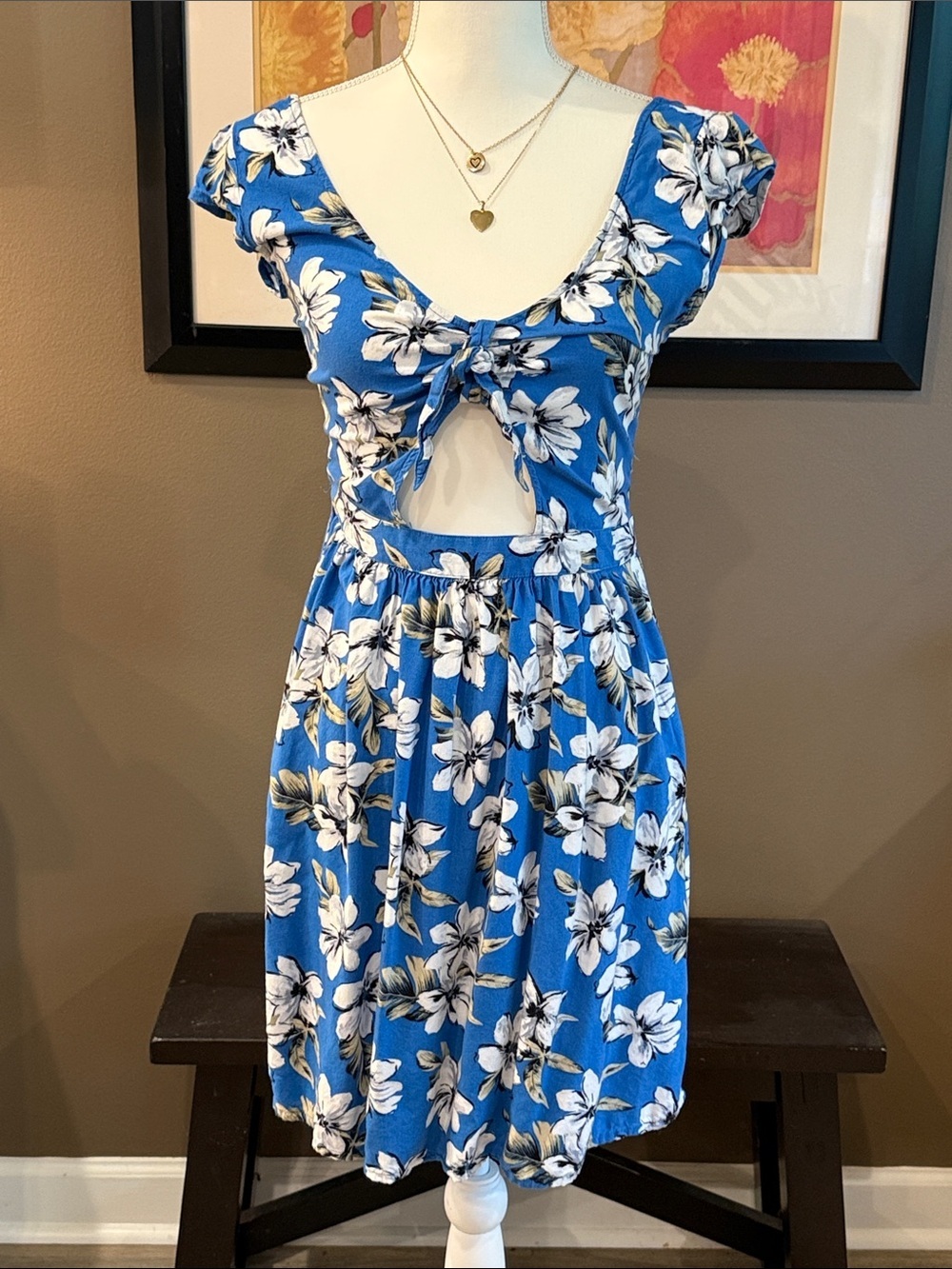 HOLLISTER Y2K Tie-Front Cutout Dress Tropical Floral Boho Island Hawaiian Medium